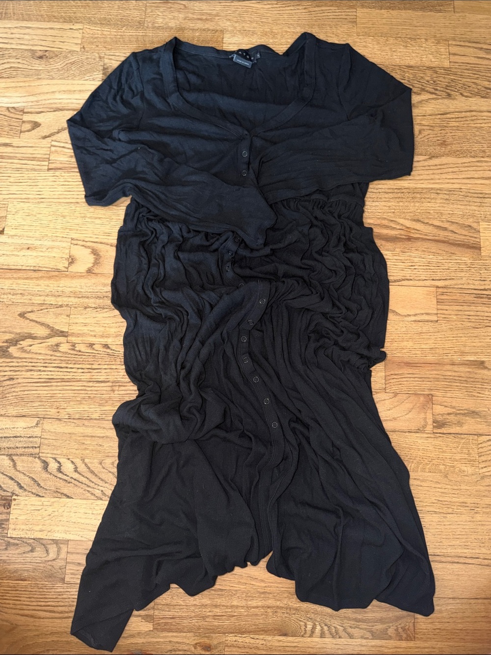 Hatch Size 3 Maternity Black Button-Front Ribbed Dress